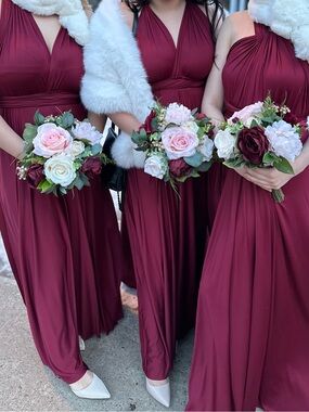 Burgundy and cream bridal wedding bouquets